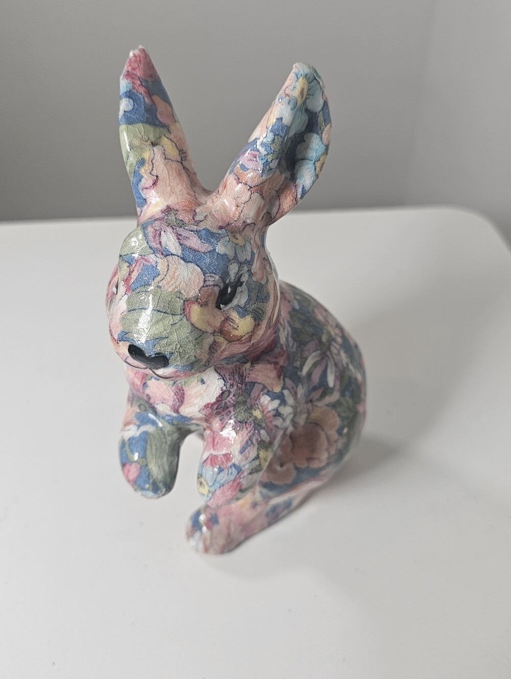 Vintage Flower Fabric Decoupage Bunny Rabbit Figurine